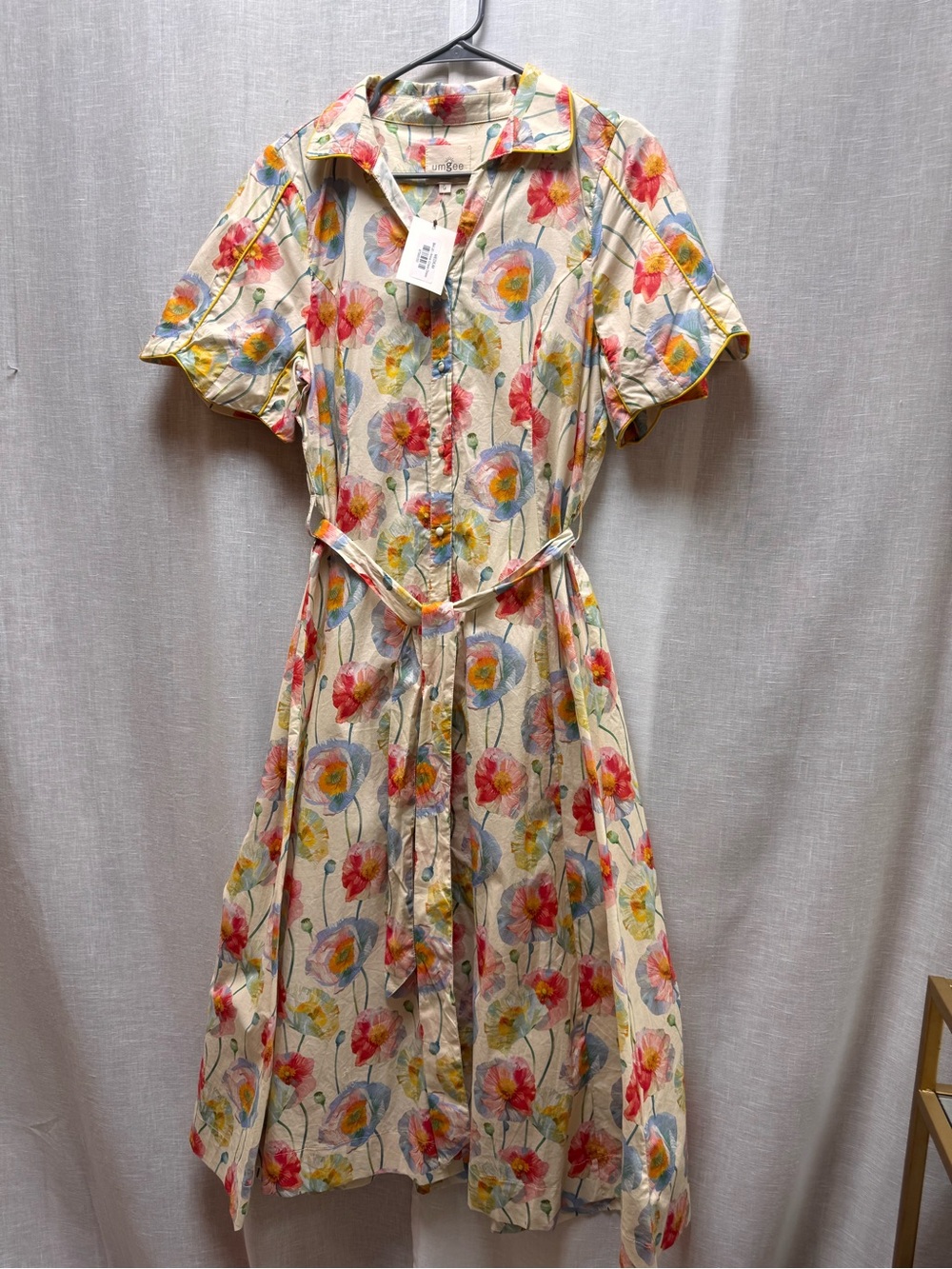 Umgee Cream Floral Button-Front Midi Dress with Tie Waist